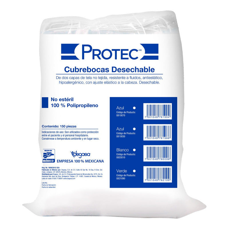 150 Cubreboca Mascarilla Desechable No Esteril Polipropileno Blanco Liso