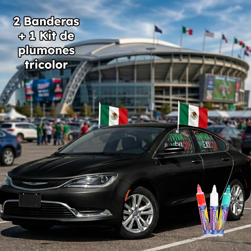 Kit Tricolor para Auto con Banderas y Plumones México