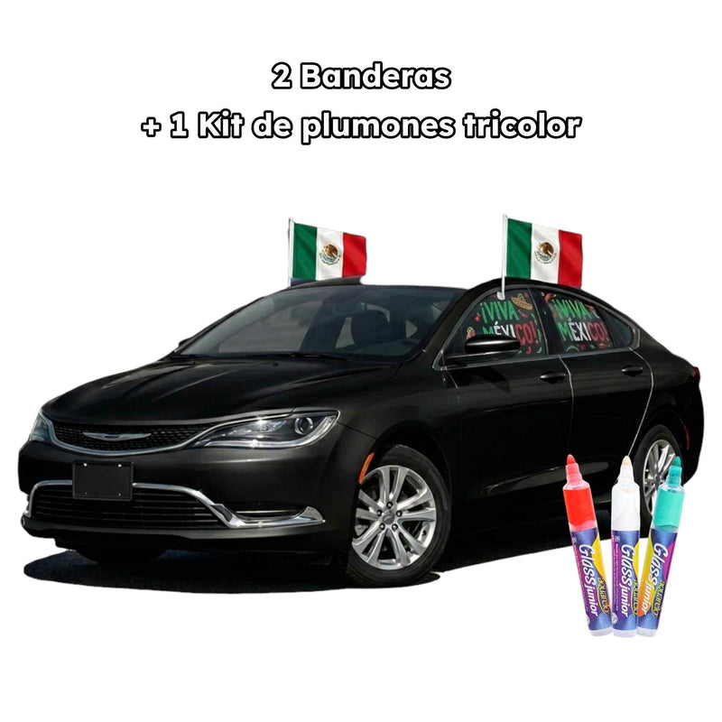 Kit Tricolor para Auto con Banderas y Plumones México