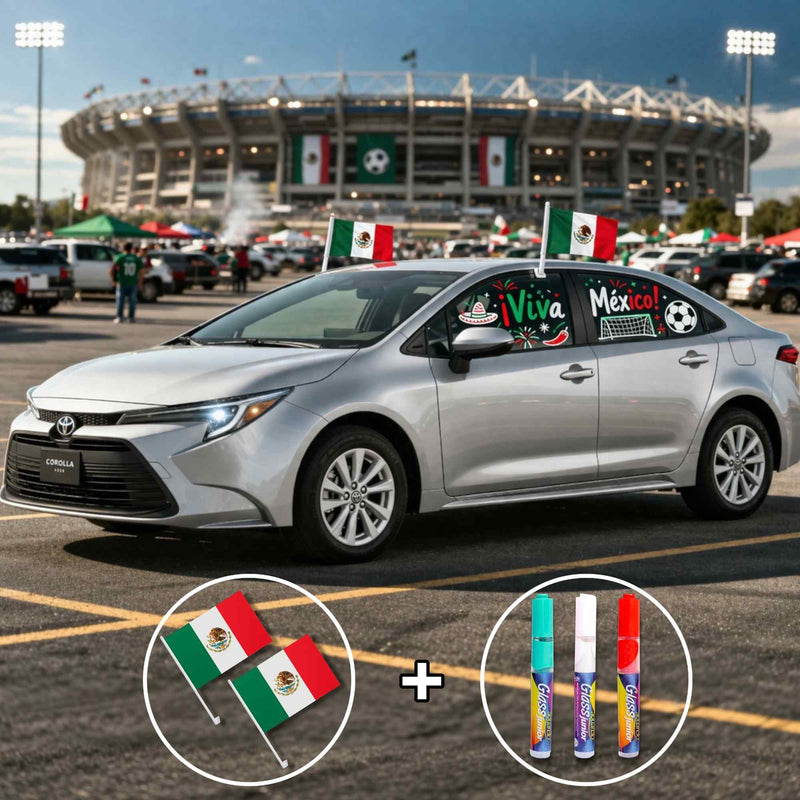 Kit Tricolor para Auto con Banderas y Plumones México
